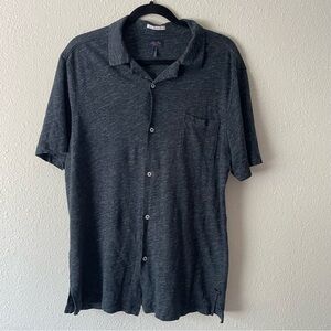 Good Man Brand navy blue 100% linen short sleeve minimalist button shirt